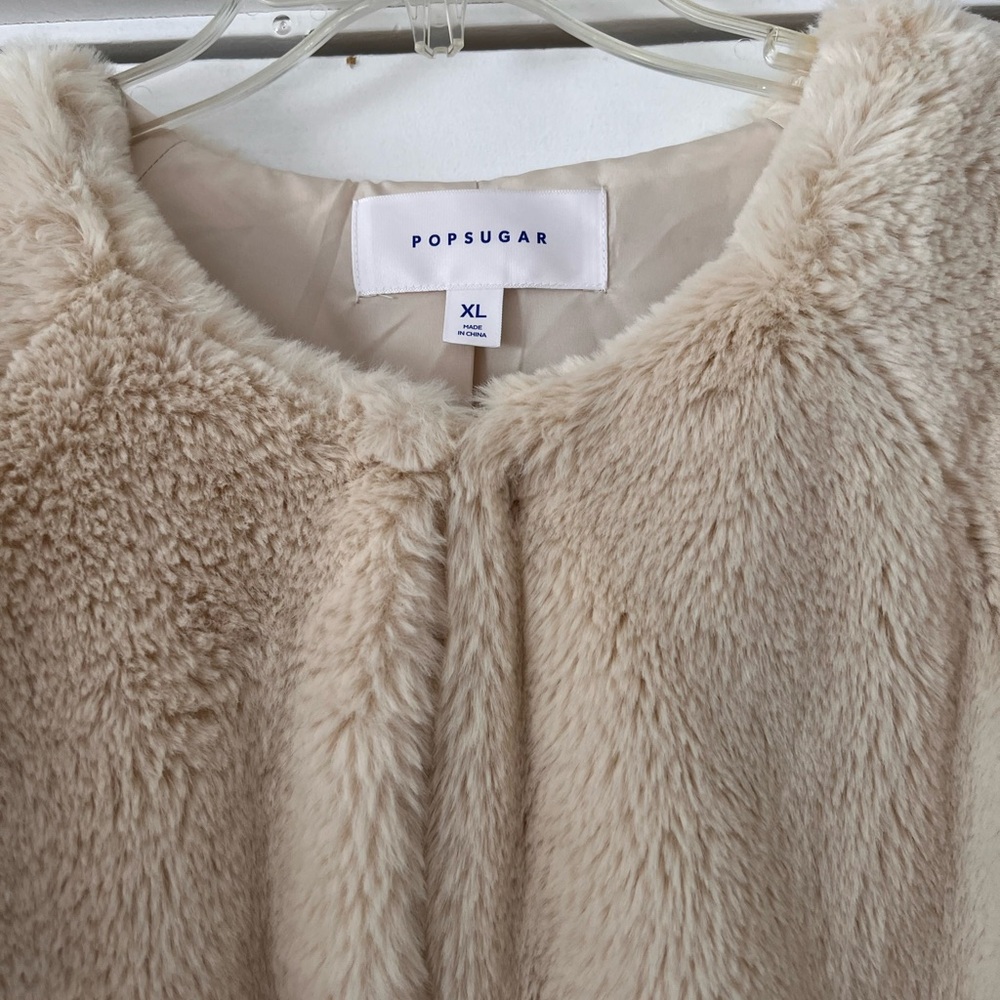 POPSUGAR Faux Fur Coat Cream Color XL
